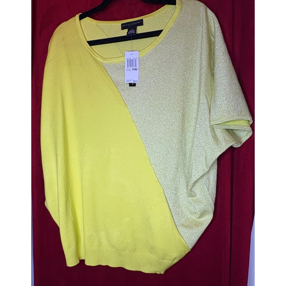 Grace Elements Woman 1X Lime Yellow Metallic Colorblock Knit Top NWT *see pics*‎